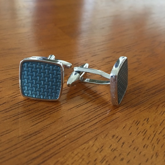 Other - Mens Cufflinks Textured Teal Resin Silver Tone